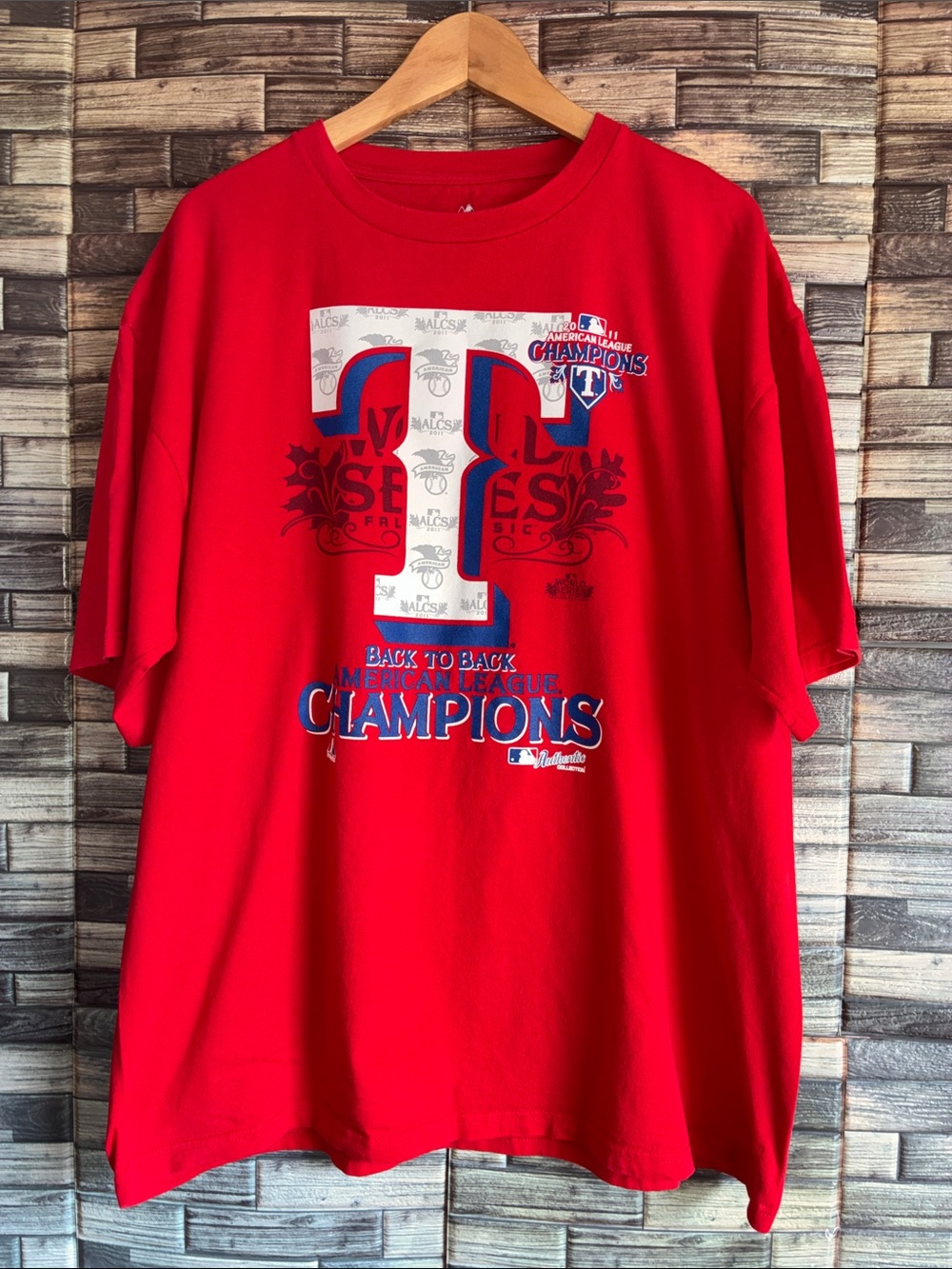 EUC XL Majestic Red Texas Rangers Champions Graphic Tee